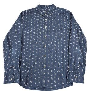 Mens American Eagle Outfitters Classic Navy Blue Calico print dress shirt Sz L